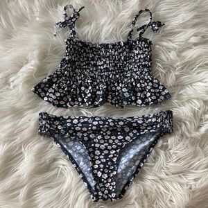 Floral Kids Swim Bikini - dark navy